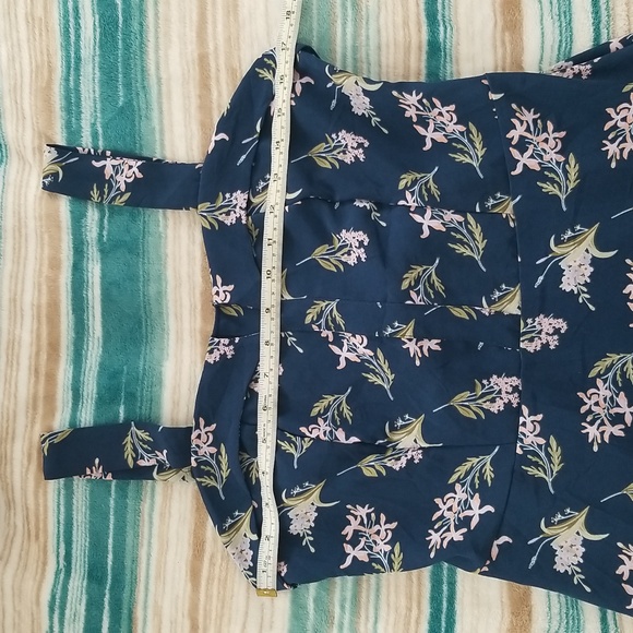 Fashion Jera Collection navy blue sleeveless pink floral midi dress size L - Picture 8 of 10